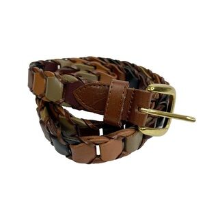 Genuine Leather Neutral Colors Interlocking Gold Buckle Belt